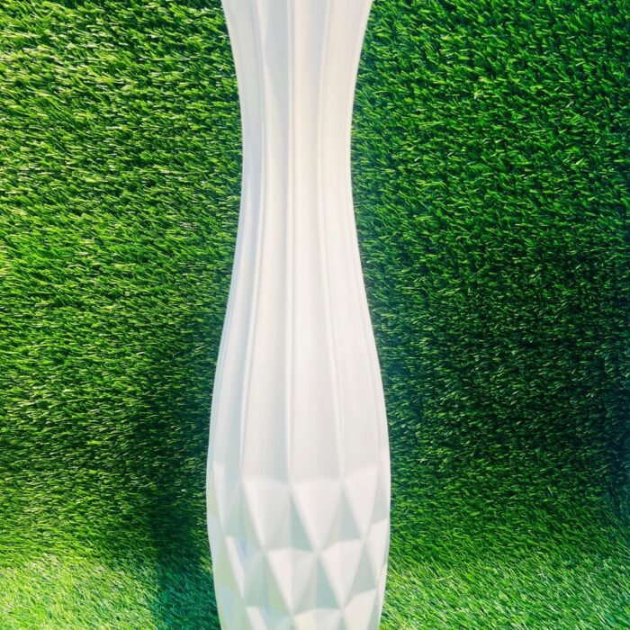 Sculptural White Faceted Floor Vase with Textured Base