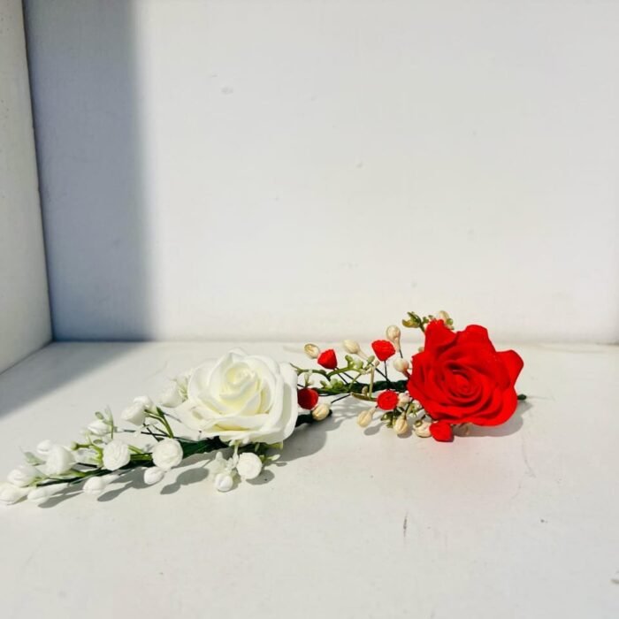 Bridal Hair Accessory with Red and White Roses