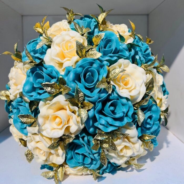 Tropical Dream Rose Pomander - Teal, Cream & Gold Elegance
