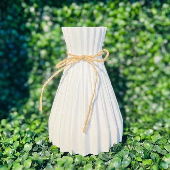 White Pleated Bag Vase with Jute Tie