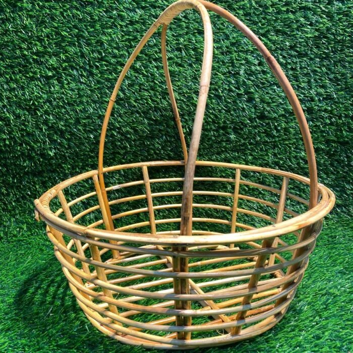 Natural Rattan Open-Weave Tall Handle Decorative Basket