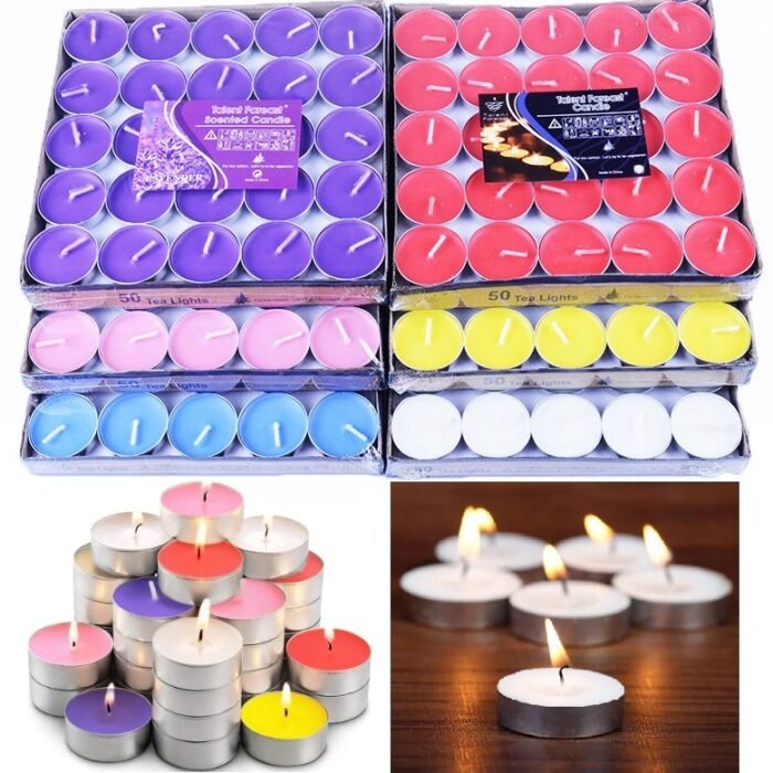Vibrant Color-Pop Tea Lights – Set of 50