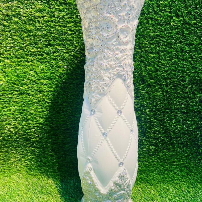 Luxury Textured White Accent Vase with Glitter and Rhinestone Detail