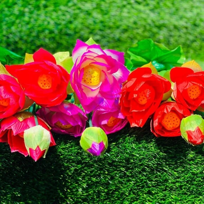 Vibrant Pink & Red Artificial Lotus Flowers & Buds