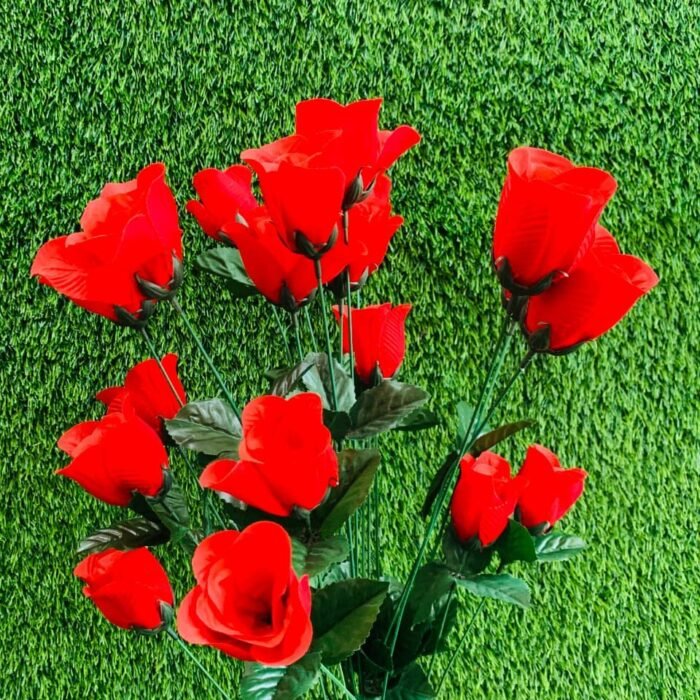 Forever Red: Premium Faux Rose Bush for Full Arrangements